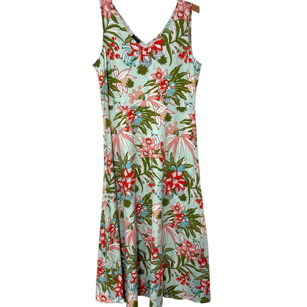 Talbots | Midi Dress Sleeveless Stretch Cotton Birds Flowers- Size Large